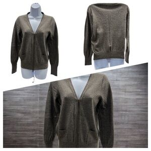 J. Crew Full Zip Gray Cardigan Medium Wool Blend Color: Tan/Gray Size: M